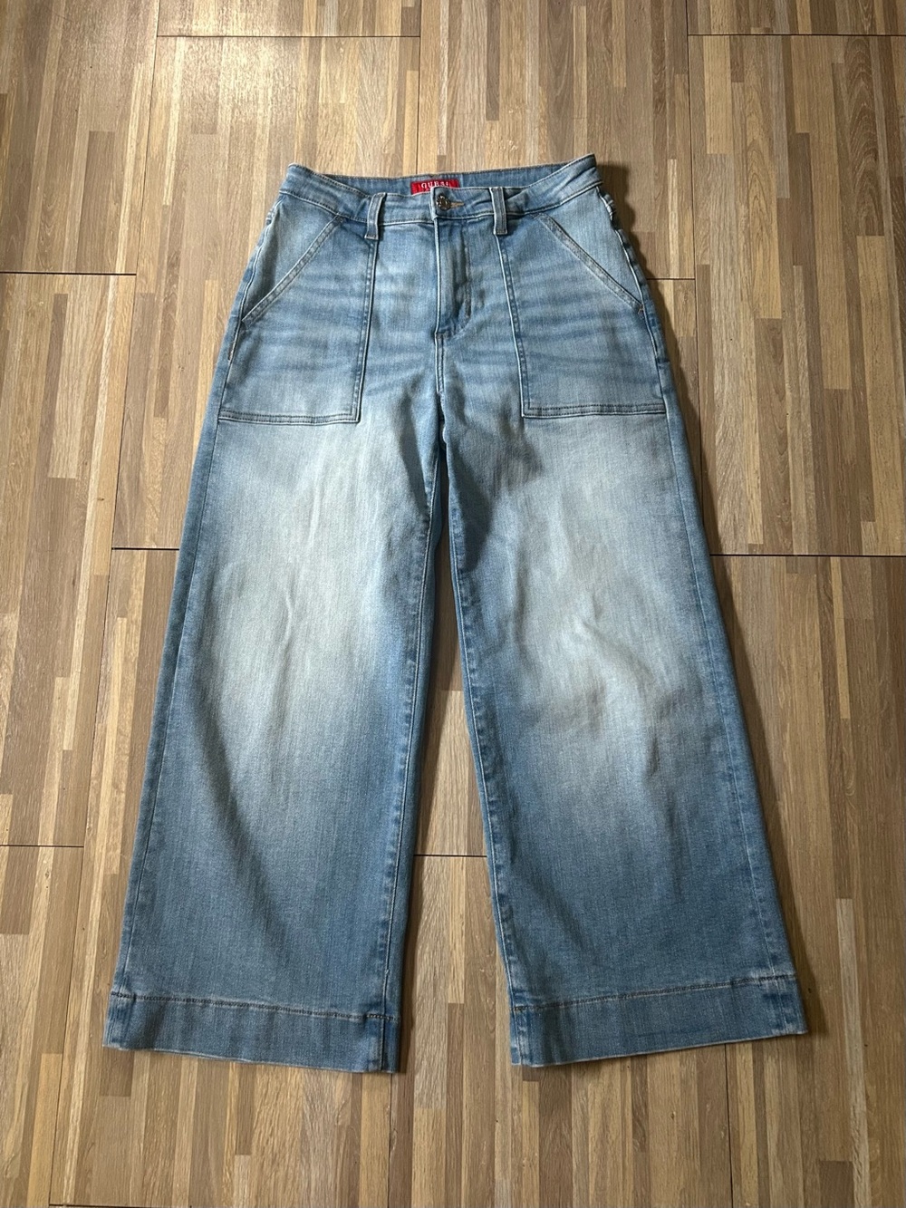 Guess Wide Leg Crop Jeans Light Wash High Waisted Size 28